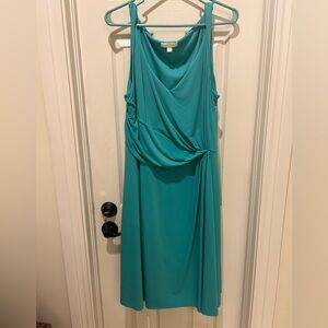 Ann Taylor sleeveless twist sleeve draped front teal dress sz 18